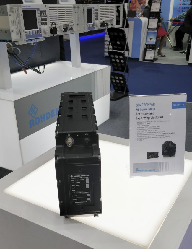 The R&S SOVERON AR software-defined radio seen at Aero India 2019. (IHS Markit/Pritish Dhingra)