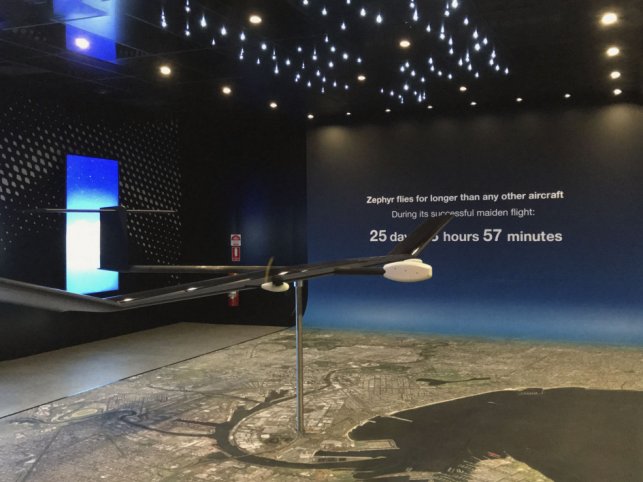 A model of the Zephyr HAPS pseudo satellite at the Avalon 2019 event. (Julian Kerr)