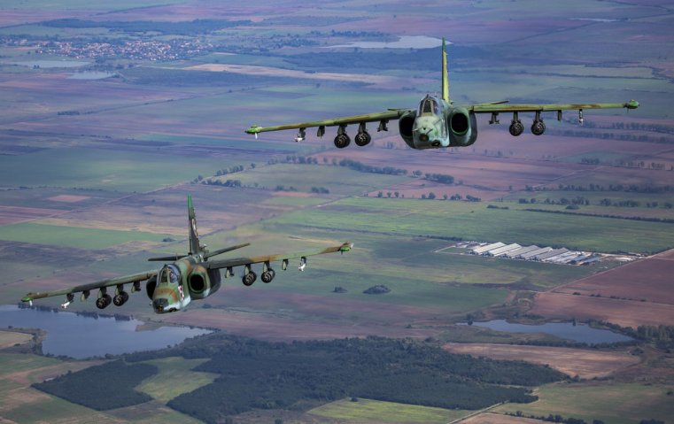 Six Bulgarian Su-25K single-seaters and two Su-25UBK two-seaters are be overhauled, upgraded, and life extended by Belarus's 558 ARZ. (Aleksandar Mladenov)