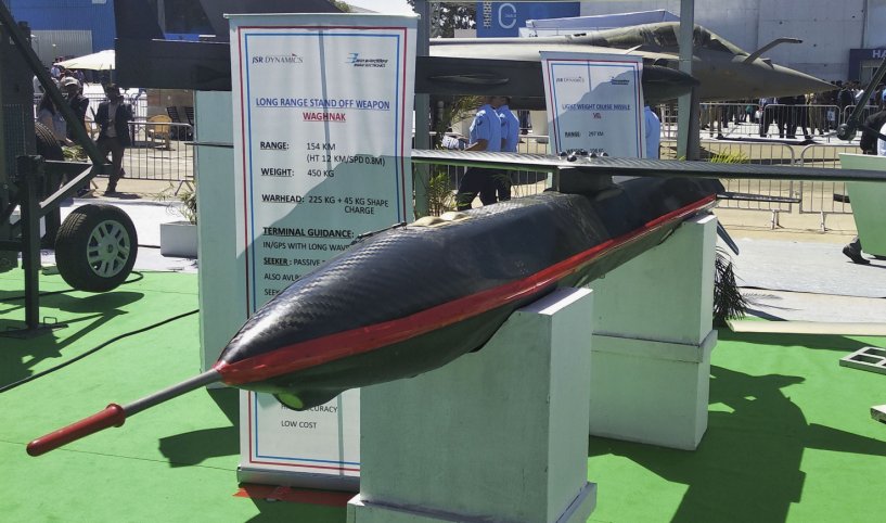 A prototype model of the Waghnak stand-off glide munition displayed during the 2019 Aero India show. (Rahul Udoshi)