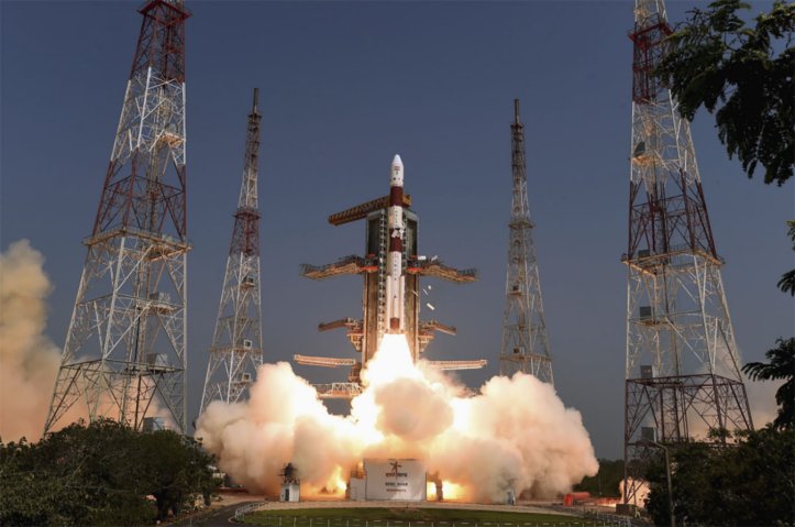 India’s PSLV-C45 launch vehicle put EMISAT and 28 other satellites into orbit on 1 April. (Via PIB)