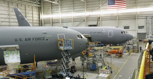 A pair of Pegasus tankers being fitted out prior to delivery to the US Air Force. The customer has again stopped receiving aircraft from Boeing over FOD concerns.