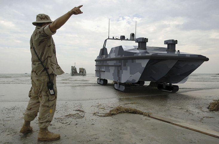 An artist’s impression of the Marine Lizard USV during an amphibious landing operation. (CSIC)