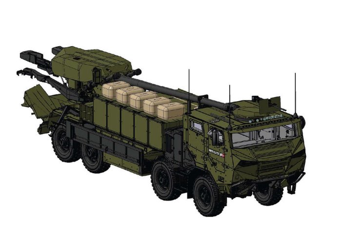 A drawing of the Nexter Systems CAESAR 155 mm/52 calibre SP artillery system, based on the Tatra 8×8 platform. (Danish Army )