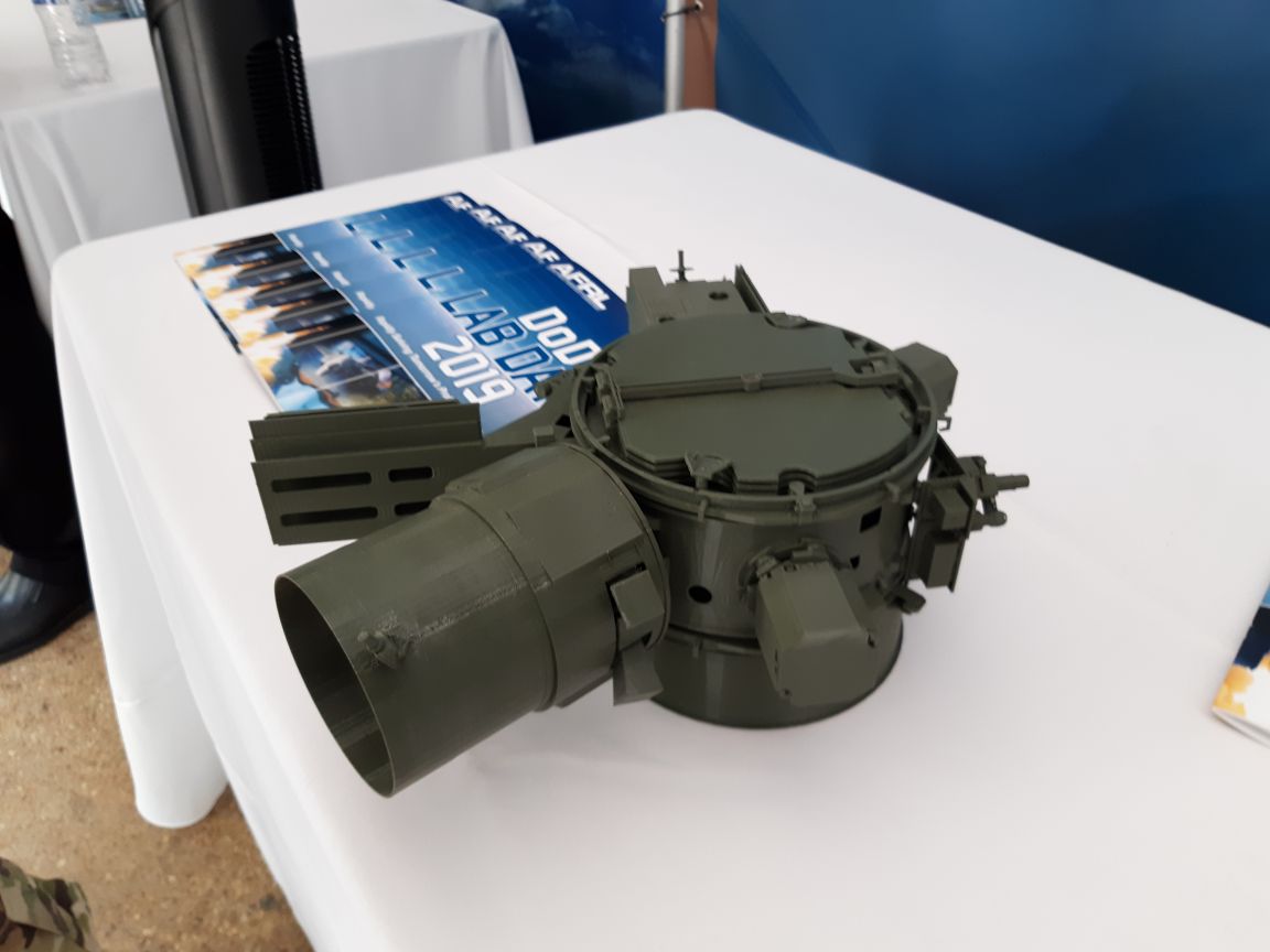 The Air Force Research Laboratory’s (AFRL’s) ESPA Augmented Geosynchronous Laboratory Experiment (EAGLE) on display at the Pentagon’s Lab Day on 25 April 2019. EAGLE’s propulsion capability turns it from a simple ESPA ring into a fully functioning satellite. This model is not to scale. (IHS Markit/Pat Host)