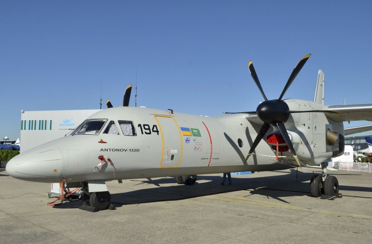 Progress on the Antonov An-132, seen here at the Paris Air Show in 2017, has stalled. (IHS Markit/Patrick Allen)