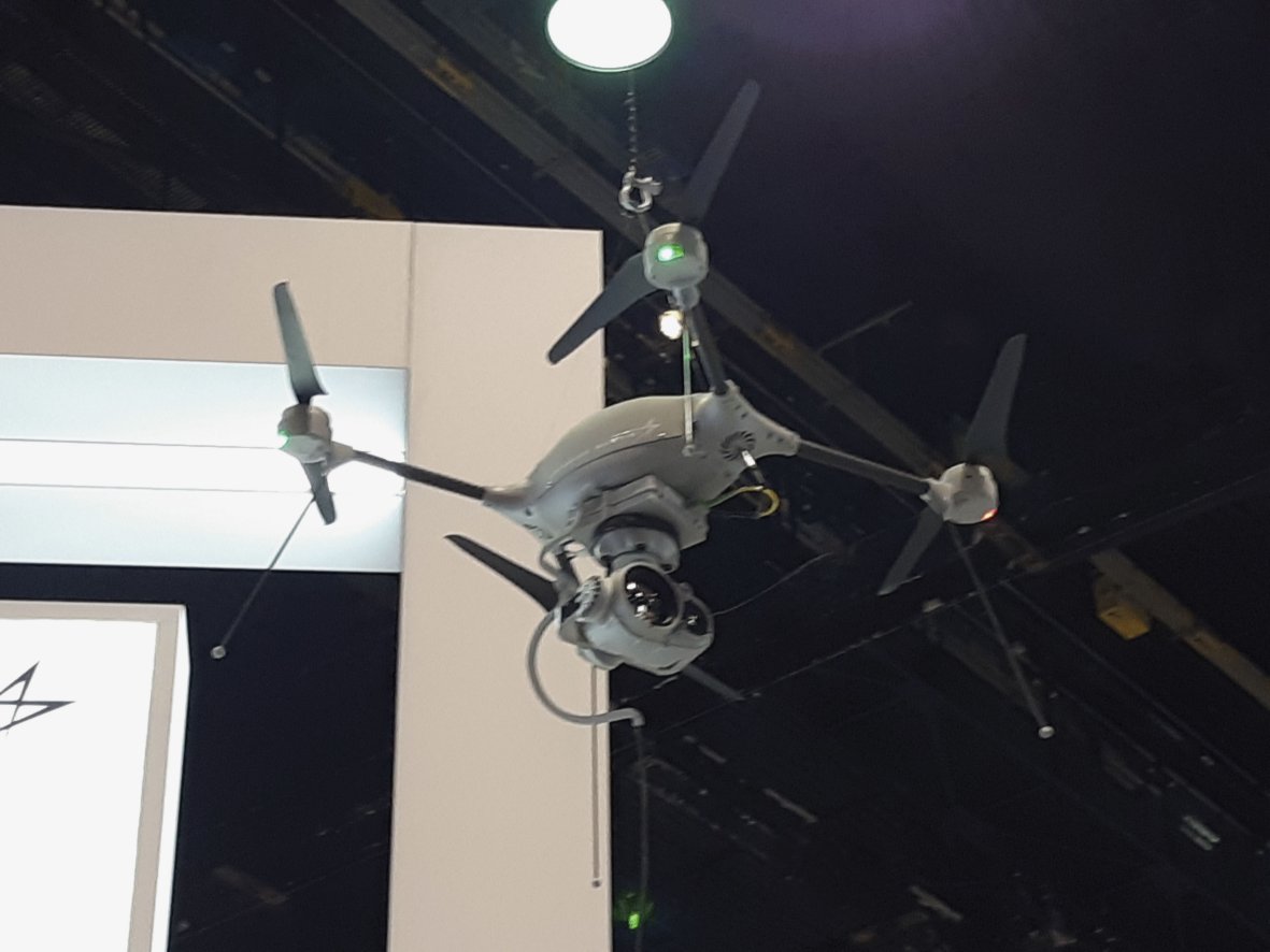 Lockheed Martin's Indago 3 quadcopter UAV, with tether, on display on 30 April at the AUVSI Xponential conference in Chicago. (IHS Markit/Pat Host)