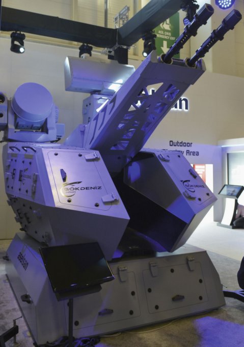 The Aselsan Gökdeniz CIWS was unveiled at this year's IDEF exhibition. The system could find an application on Turkey's Yavuz-class frigates and MILGEM corvettes. (IHS Markit/Patrick Allen)