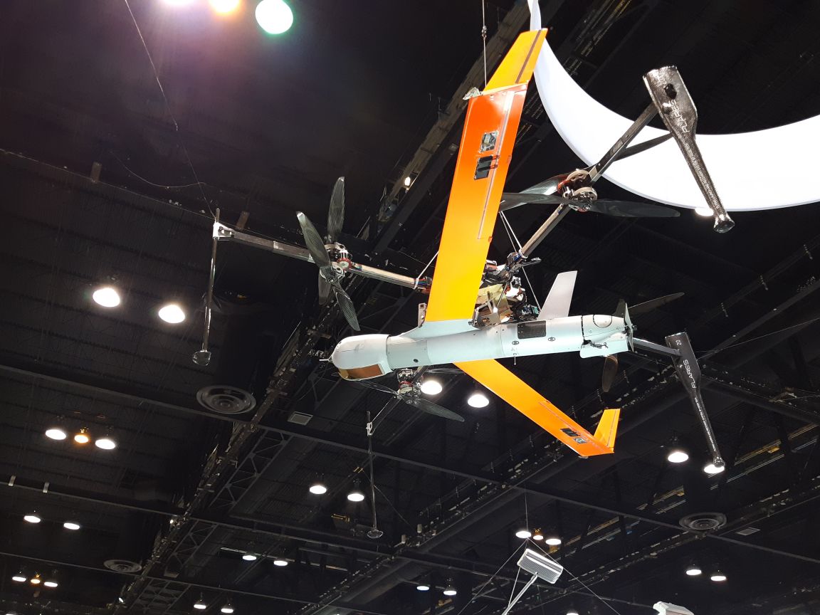 Hood Tech Mechanical developed a quadcopter UAV flying launch and recovery system (FLARES) to launch ScanEagle-sized UAVs. The company believes the smaller footprint compared with a traditional catapult launcher can benefit militaries in expeditionary environments. (IHS Markit/Pat Host)