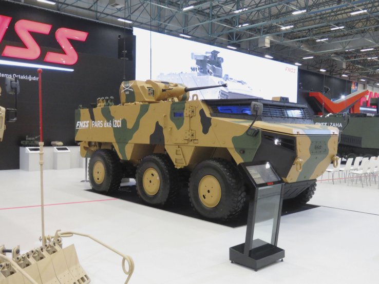 The Pars C2 concept vehicle as shown at IDEF 2019. The Pars order by the Turkish Land Forces marks the first time they have opted to procure wheeled AFVs. (IHS Markit/Sam Cranny-Evans )