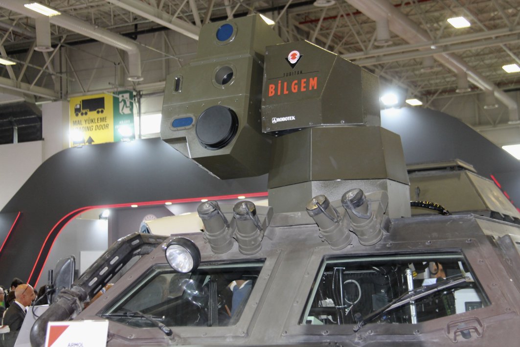 The sensor head of the Armol VMLS integrated onto the roof of an Otokar Cobra. (Christopher F Foss)