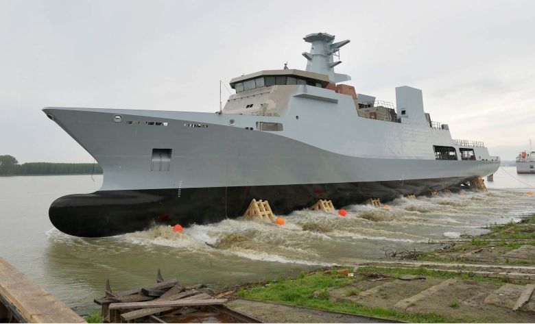 The first of two corvettes on order for the PN was launched on 17 May at the facilities of Dutch shipbuilder Damen in Galati, Romania. (Pakistan Navy )