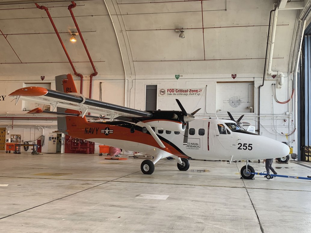 The NRL acquired a UV-18 Twin Otter, the military equivalent of the De Havilland DHC-6, to use in a variety of research projects such as magnetic variation mapping and electronic countermeasures. (NRL)