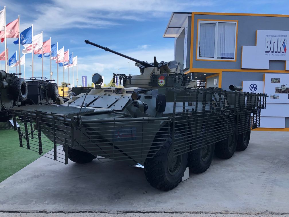 The Russian MoD is set to receive its first BTR-82AT APCs, one of which is displayed at Army 2019. (Dmitry Fediushko)