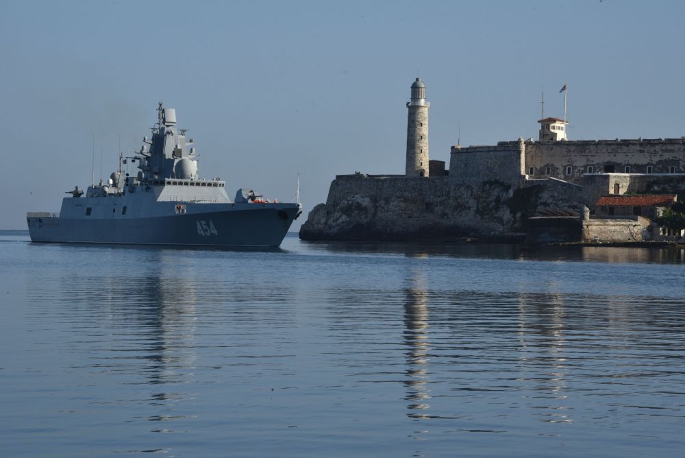 
        The Russian frigate
        Admiral Gorshkov
        arrives in Havana on 24 June. The ship is leading a Russian flotilla on a world tour to raise the profile of Russia’s international naval presence.
       (AFP/Getty Images)