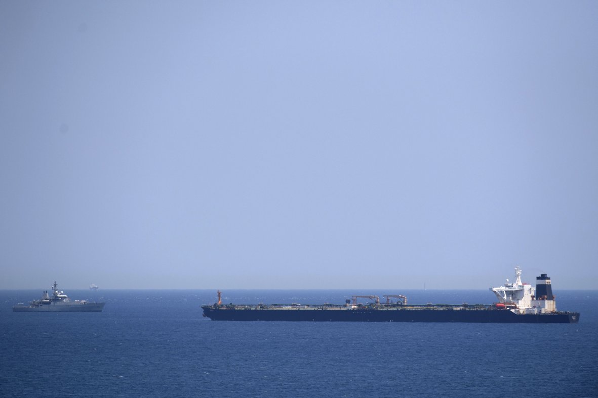 Grace 1
        is seen anchored off Gibraltar next to the survey ship HMS
        Echo
        .
       (Jorge Guerrero/AFP/Getty Images)