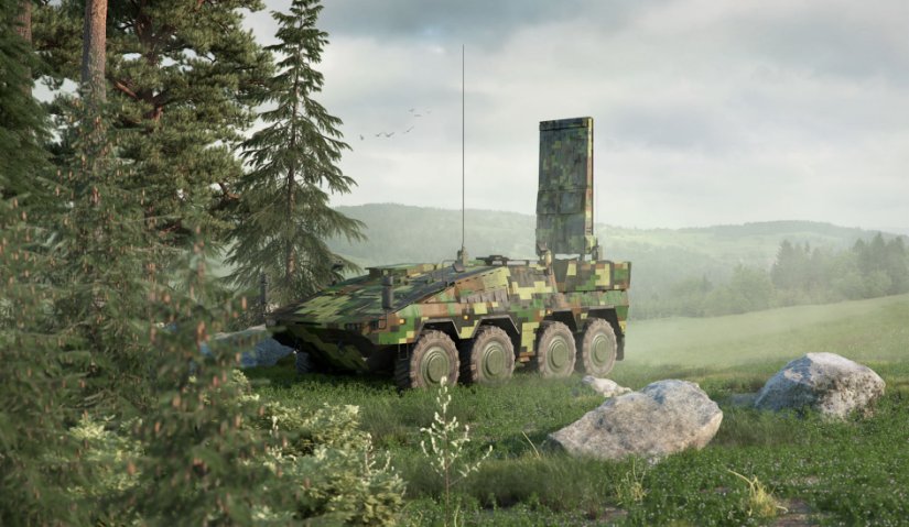 Artist’s impression of Saab ARTHUR WLR integrated into an ARTEC Boxer 8x8 platform, with the antenna in raised position. (Saab)