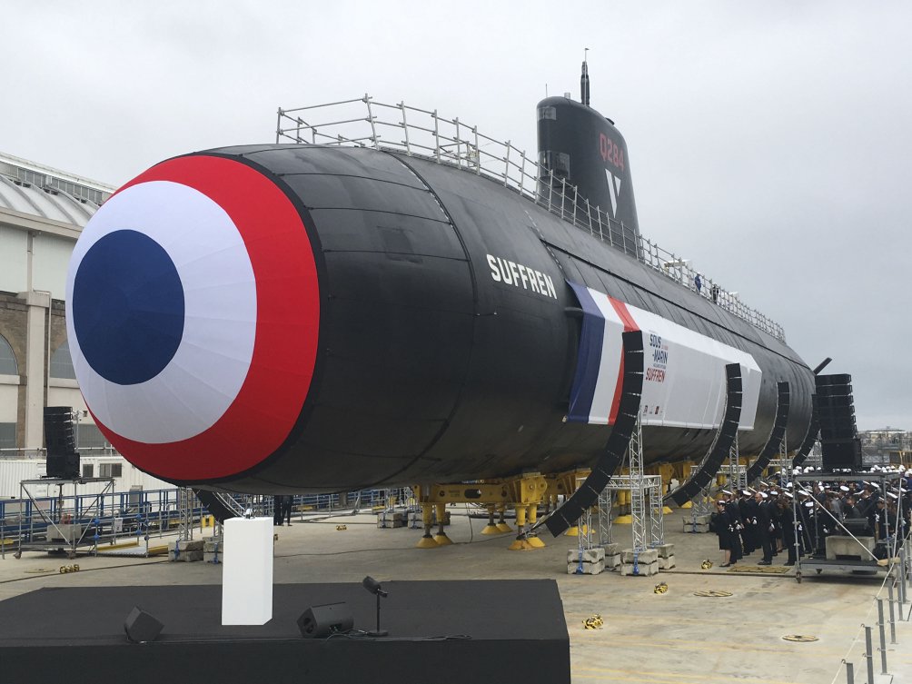 
        France’s first new-generation Suffren-class (Barracuda) SSN,
        Suffren,
        was launched at Naval Group’s Cherbourg site on 12 July.
       (Richard Scott)