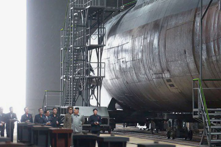 North Korea released on 23 July partial images of what it described as a “newly built” submarine. (KCNA)