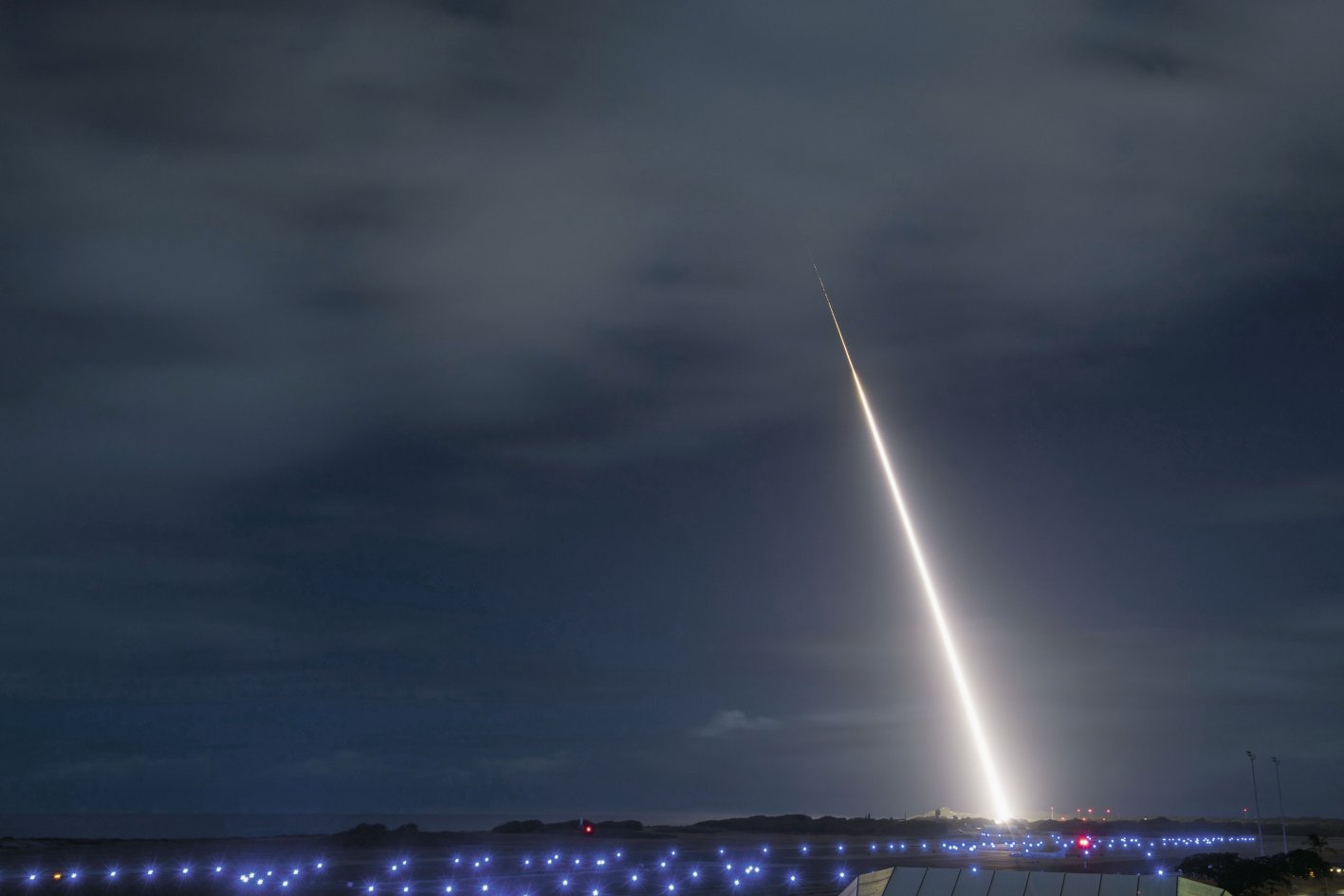 A target resembling an advanced ballistic missile is seen here being launched from the Pacific Missile Range Facility in Hawaii on 26 October 2018 as part of an intercept flight test involving an SM-3 Block IIA missile. (US Missile Defense Agency)