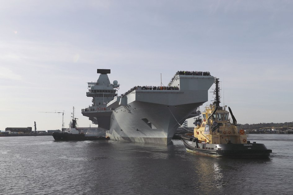 
        The future HMS
        Prince of Wales
        puts to sea for the first time from Rosyth, Scotland, on 19 September.
       (Crown Copyright)