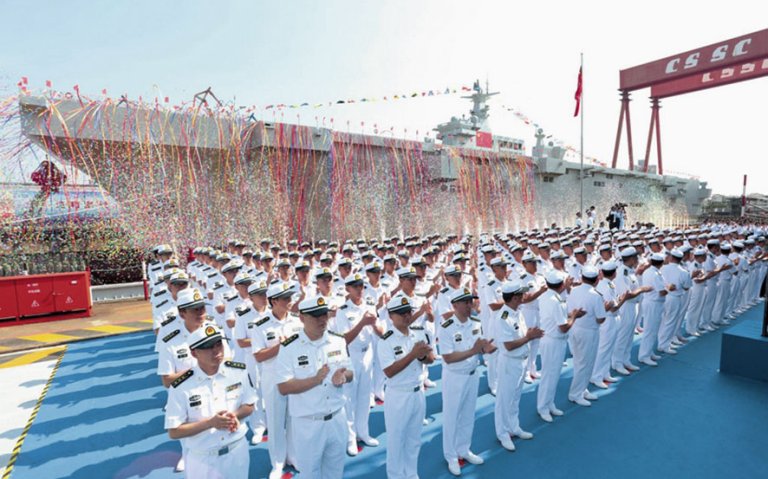 The Chinese navy held a launch ceremony for its first helicopter carrier on 25 September at the Hudong-Zhonghua shipyard in Shanghai. (Via navy.81.cn)