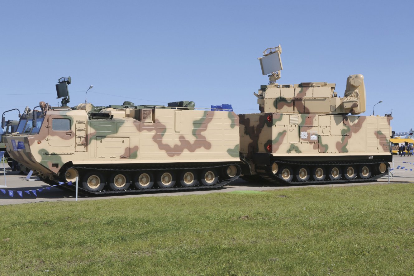 A Tor-M2DT short-range surface-to-air missile system with sand camouflage at the MAKS 2019. (Nikolai Novichkov)