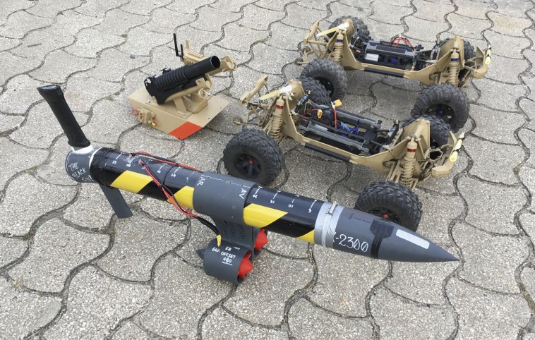 The Portuguese Navy’s CEOV has kit including the Blackfin autonomous UUV and a pair of toy remote control cars modified to carry grenade launchers and cameras. (IHS Markit/James Rands)