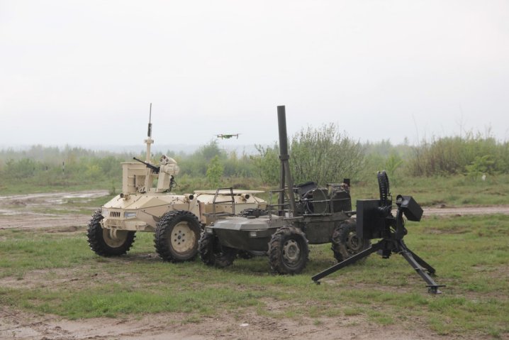 Roboneers displayed its new Camel (right) and upgraded Ironclad (left) UGVs at the Arms and Security defence exhibition on 8–11 October. (Roboneers)