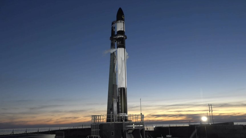 Rocket Lab chose not to participate in the DARPA Launch Challenge because it chose to focus its limited time to fly a pair of Pentagon missions rather than use those valuable launch slots in the launch challenge. Pictured is the company's Electron rocket prior to a recent US Air Force mission. (Rocket Lab)