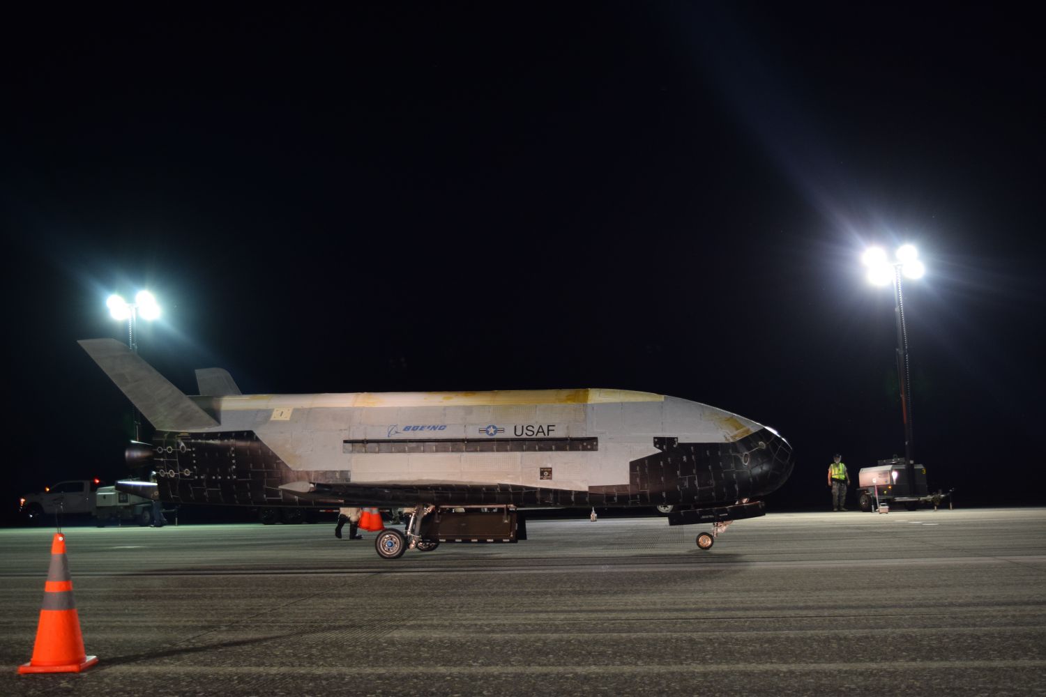 The US Air Force's X-37B, pictured after landing on 27 October 2019, spent 780 days in space on its latest mission. (US Air Force)