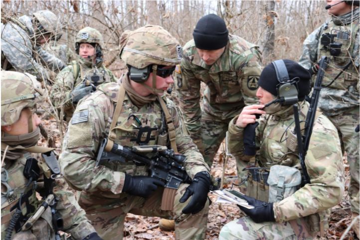 Elements of 1st Battalion, 508th Parachute Infantry Regiment, 82nd Airborne Division use Integrated Tactical Network components during a live-fire exercise at Camp Atterbury, Indiana, in January 2019. (Department of the US Army)