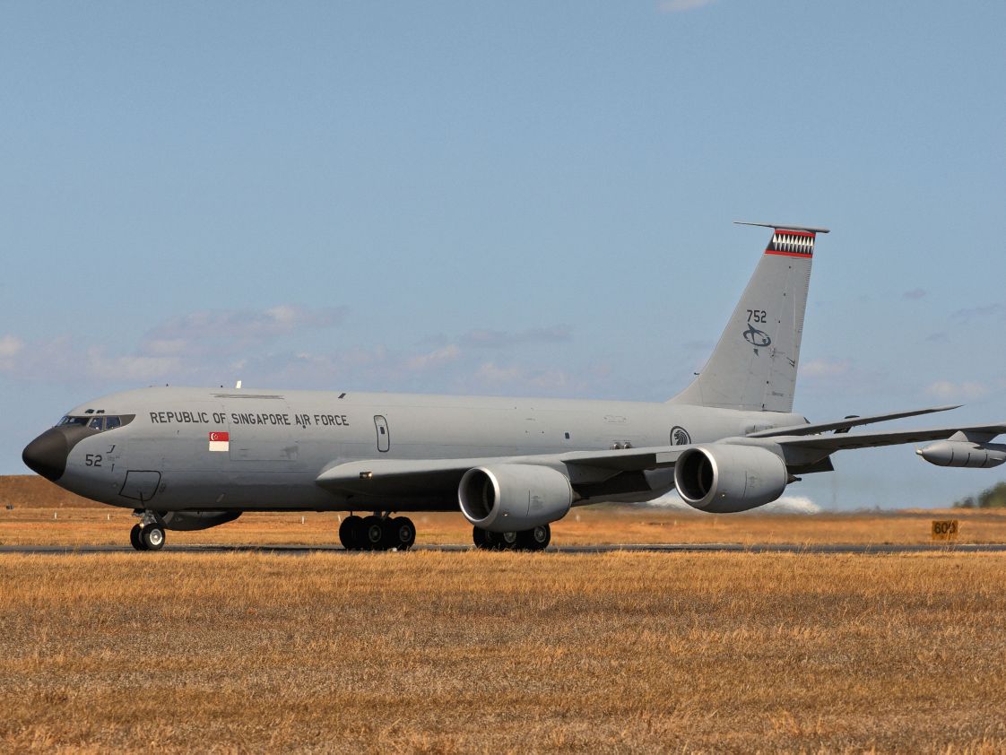 A RSAF KC-135R Stratotanker preparing for take-off during an overseas exercise. The service’s fleet of four Stratotankers has now been retired in favour of six Airbus A330 MRTTs. (IHS Markit/Kelvin Wong)