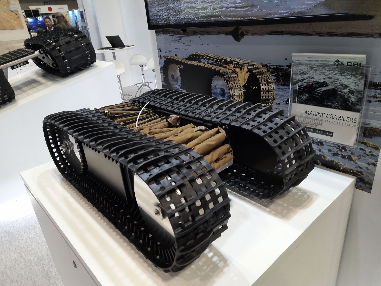 The Sea Otter Marine Crawler unmanned amphibious vehicle was showcased by CSI at DSEI Japan 2019. The platform is stated to have a drag-and-carry capacity of 158 kg. (Guruprasad Gangaramiah/IHS Markit)