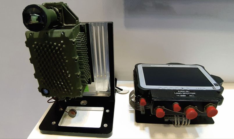 Rafael unveiled a new mobile fire detection and location system called Land Spotter at DSEI Japan 2019. The photo shows one of the system's two FLIR sensors (left) next to  the HMI unit. (Gabriel Dominguez / IHS Markit)