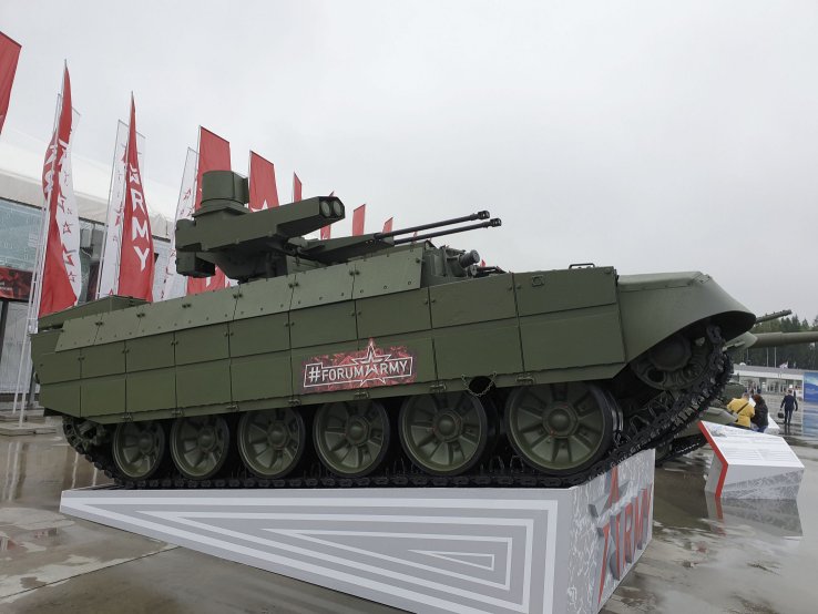 The Russian Ground Forces will receive BMPT Terminator fire support vehicles, such as the one pictured, at Army 2019 this year. (Jane’s/Mark Cazalet)