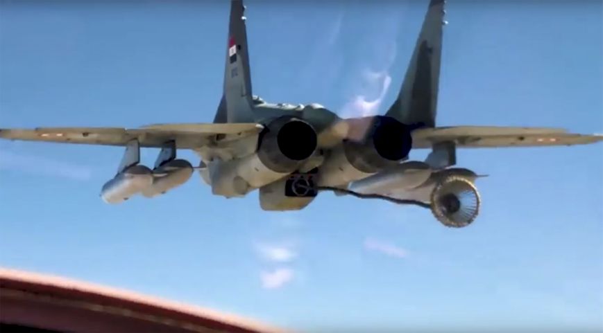 An Egyptian Air Force MiG-29M ‘Fulcrum’ fighter demonstrating a buddy-buddy aerial refuelling system in an official MoD video released on 13 January. The hitherto unknown capability will extend Egypt's ability to project air power beyond its national borders. (Egyptian MoD)