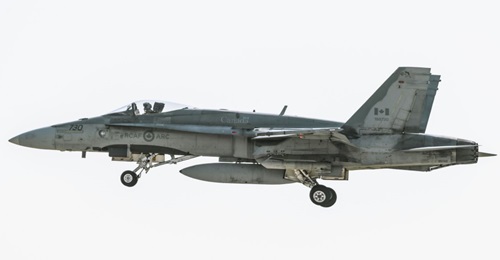 A Canadian CF-188 Hornet aircraft takes off from Mihail Kogalniceanu Air Base in Romania during Operation 'Reassurance' on 4 September 2018.