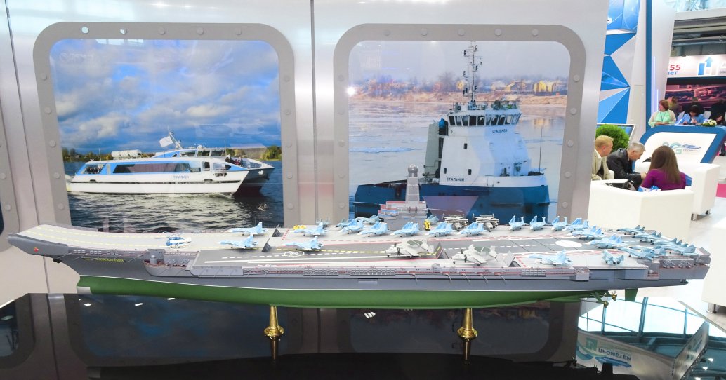 A scale model of the proposed Project 11430E Lamantin-class nuclear-powered aircraft carrier. (N Novichkov)