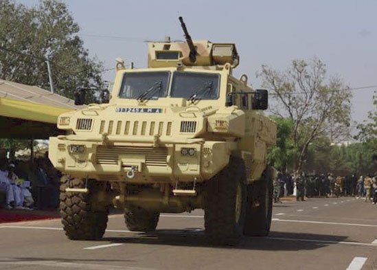 A Paramount Marauder is seen with a turret armed with a 14.5 mm heavy machine gun for the first time in Mali during the parade in Kati on 20 January. (Présidence de la République du Mali)