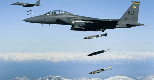 US Air Force F-15E Strike Eagles dropping munitions on Afghanistan at the height of the conflict some years ago. The US military recoded the most number of airstrikes for a decade in 2019 as the security situation on the ground deteriorates.