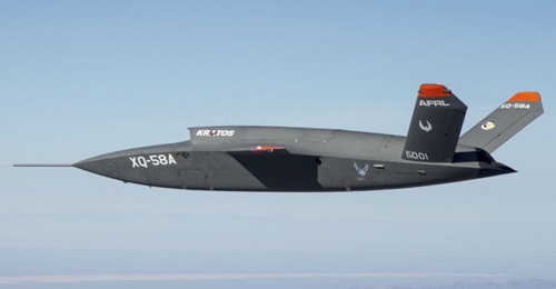 The XQ-58A Valkyrie demonstrator performed its fourth test flight on 23 January. It is pictured in flight during an earlier demonstration.