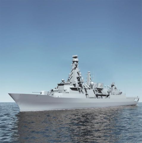 A computer-created graphic image showing a Barbaros-class frigate after the MLU is completed. (SSB)