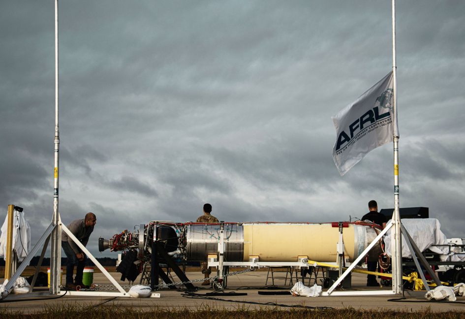 The Air Force Research Lab Generation Orbit X-60A hypersonic flight research vehicle pictured during a ground test in December 2019. (Generation Orbit)