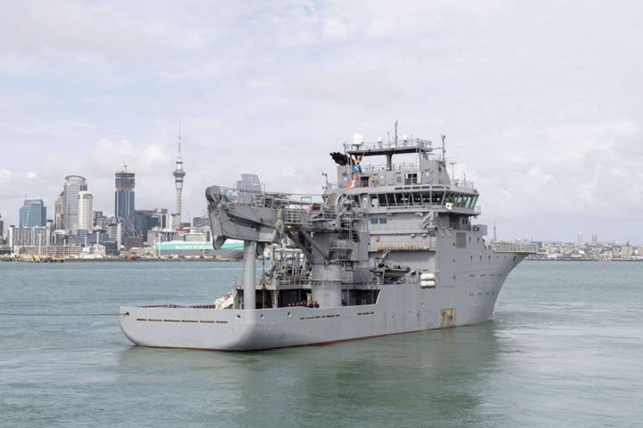 
        HMNZS
        Manawanui
        , the RNZN’s hydrographic survey and dive support vessel that was commissioned in 2019.
       (Royal New Zealand Navy)