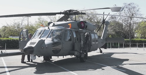 The Sikorsky HH-60W Jolly Green 2 Combat Rescue Helicopter (CRH) on display on 27 February at the Air Force Association's Air Warfare Symposium.