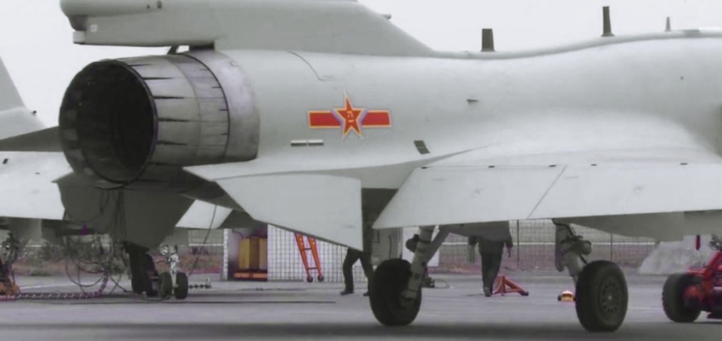 A screengrab from CCTV footage released on 2 March showing a J-10C multirole fighter in PLAAF markings fitted with a Chinese-made WS10B engine. (CCTV.com)