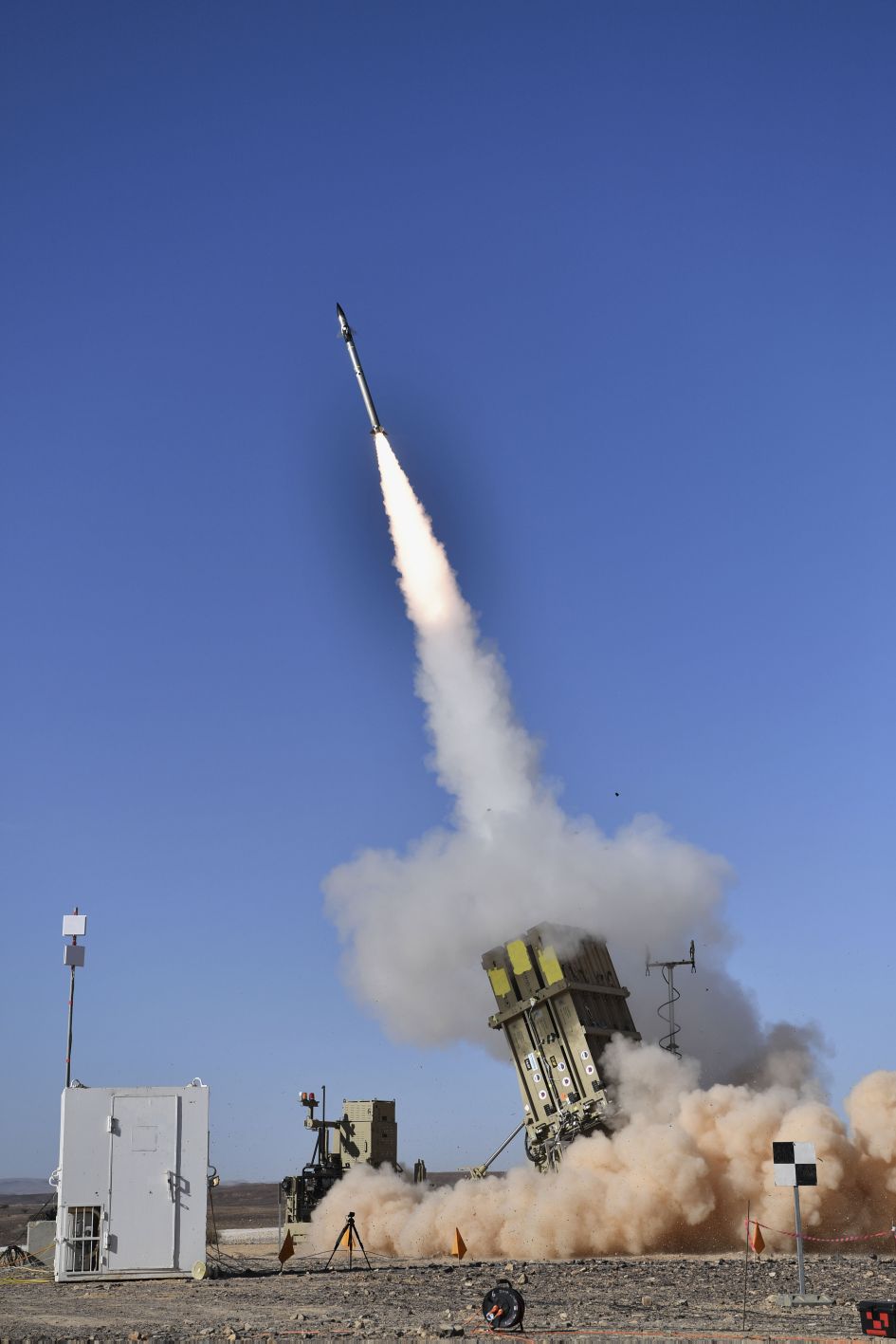 A Tamir missile is seen being fired from an Iron Dome launcher during the recent tests. The US Army has said that it has various concerns with fielding the system or parts of the system. (Israeli Ministry of Defense)