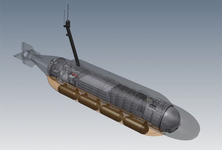 The 9 m S201 XLUUV, also known by the name Manta, is an 8.9 tonne vehicle originally developed for manned operation. (MSub)