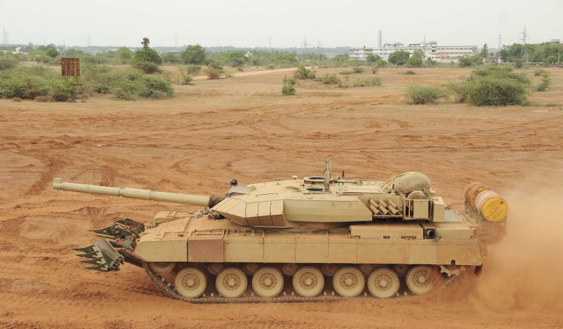 This image shows the Arjun Mk 2 MBT, which is currently under development. The Mk 1A variant, for which price negotiations have recently concluded, is an interim step between this and the original Mk 1. It is understood that the Mk 1A incorporates some of the Mk 2 improvements, including mine ploughs and additional ERA. (DRDO)